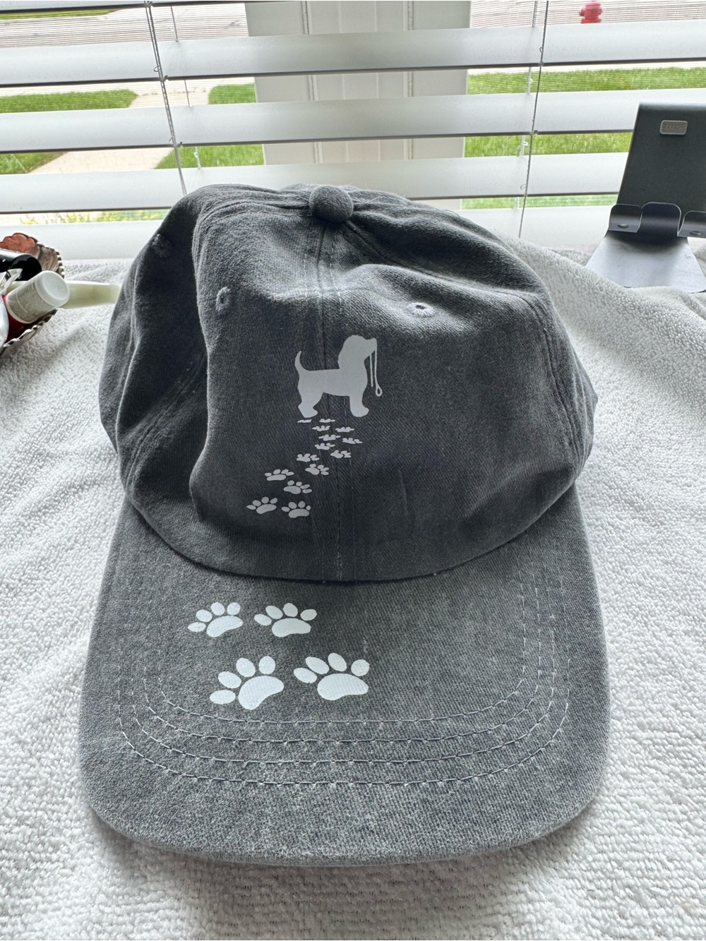 Gray Dog Paw Baseball Cap with Puppy Design